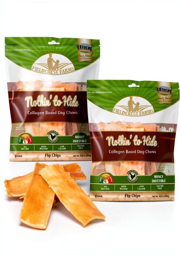 Fieldcrest Farms Nothin to Hide Flip Chips Dog Chews - Natural Rawhide Alternative Treats for Dogs, Collagen Based Snack for Moderate Chewers Up to 35lbs, Chicken Flavor - 2 Packs (16 Chips)-0
