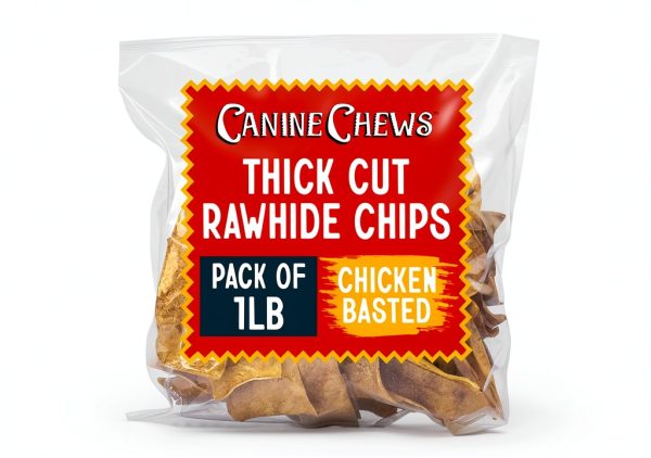 Canine Chews Chicken Flavor Rawhide Chips 1lb Thick Cut for Chewers-0
