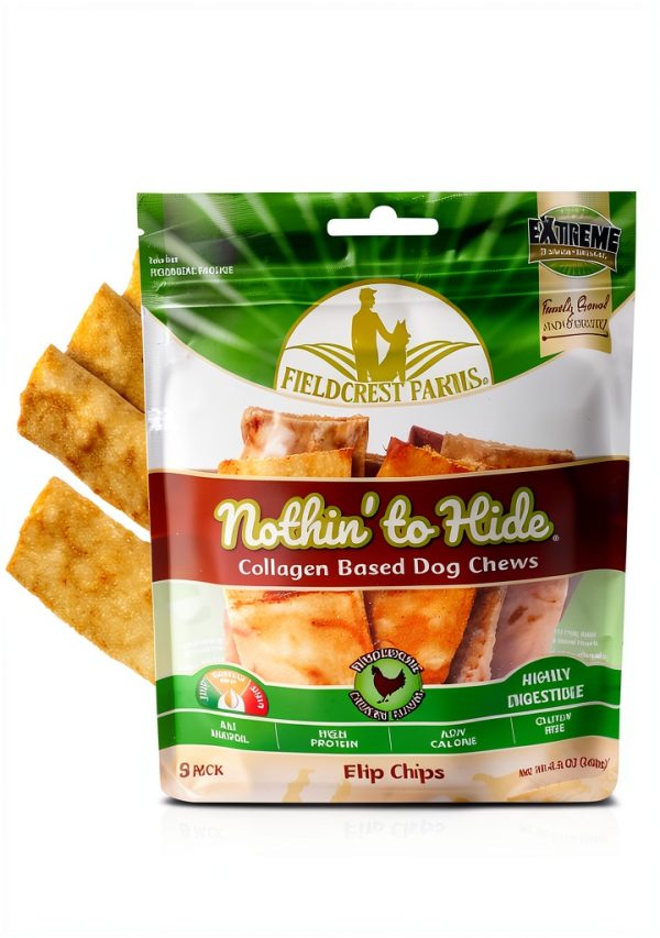 Fieldcrest Farms Nothin to Hide Flip Chips Dog Chews - Natural Rawhide Alternative Treats for Dogs, Collagen Based Snack for Moderate Chewers Up to 35lbs, Chicken Flavor - 2 Packs (16 Chips)-2
